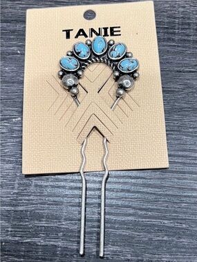 Turquoise Stone Silver Hair Fork by TANIE